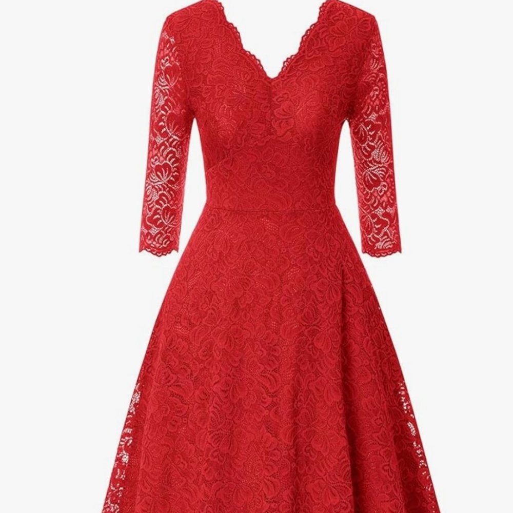 Red Lace Midi Dress NWOT